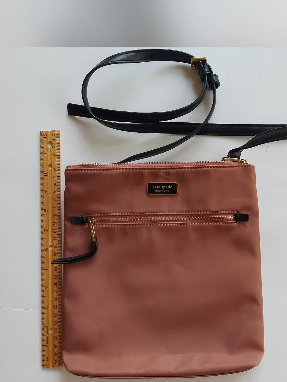 kate spade dusty rose nylon crossbody with black strap